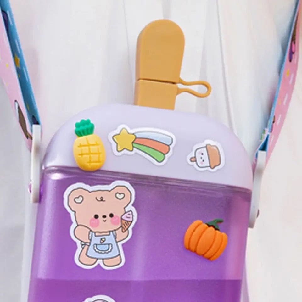 Cute Ice Cream Stick Water Bottle, Kids Leak Proof Bottle For School Nursery, 400ml Cute Plastic Water Kettle, Drinking Bottle with Straw and Strap, Easy to Carry Sports Bottles for Girls and Boys, Popsicle Water Bottle with Adjustable Shoulder Strap Cute Ice Cream Stick Water Bottle, Kids Leak Proof Bottle For School Nursery, 400ml Cute Plastic Water Kettle, Drinking Bottle with Straw and Strap, Easy to Carry Sports Bottles for Girls and Boys, Popsicle Water Bottle with Adjustable Shoulder Strap